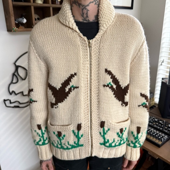 Vintage Other - 💀 SOLD 💀 Vintage 50s Cowichan Flying Duck Lined Chunky Wool Knit Sweater ~ S